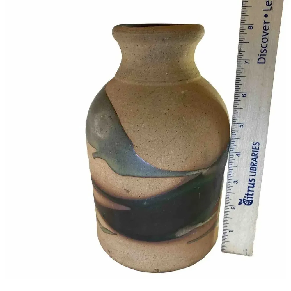 Vtg Alfadom Stoneware Vase Drip Glaze Signed Dominican Studio Pottery Earth Tone